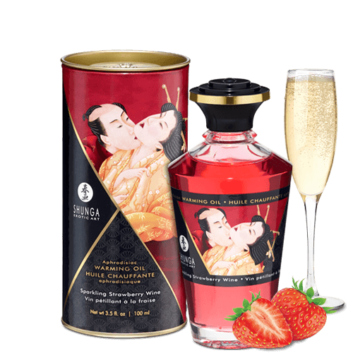 Huile chauffante aphrodisiaque - Vin pétillant à la fraise 100ml