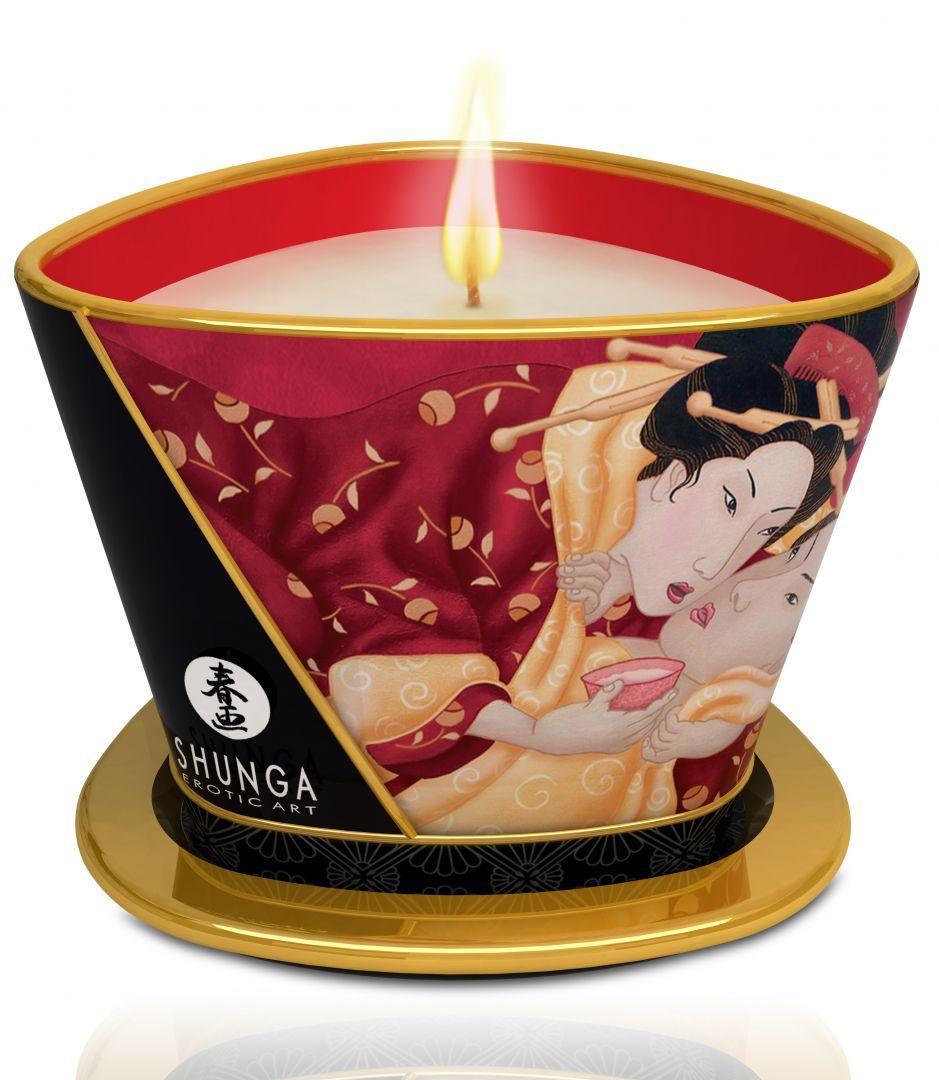 Bougie de massage lueur et caresses – Romance Vin pétillant à la fraise