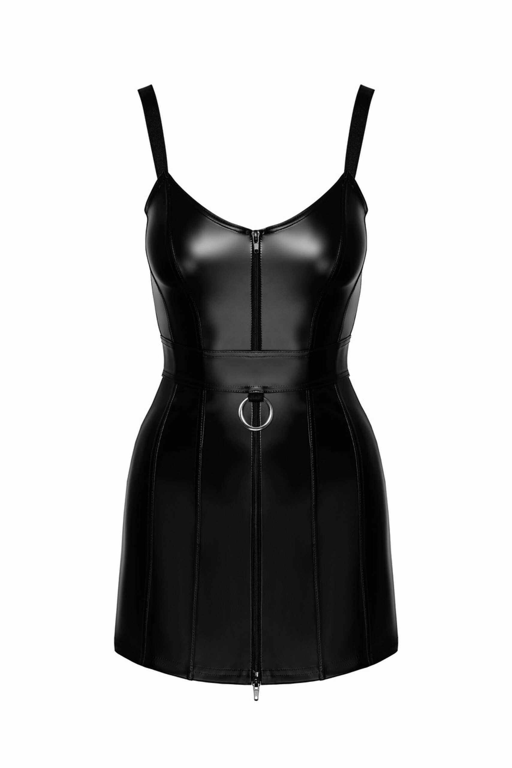 F320 Starlet – Mini-robe à effet mouillé avec ceinture à anneaux
