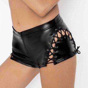 F292 Short en Powerwetlook avec accents de dentelle