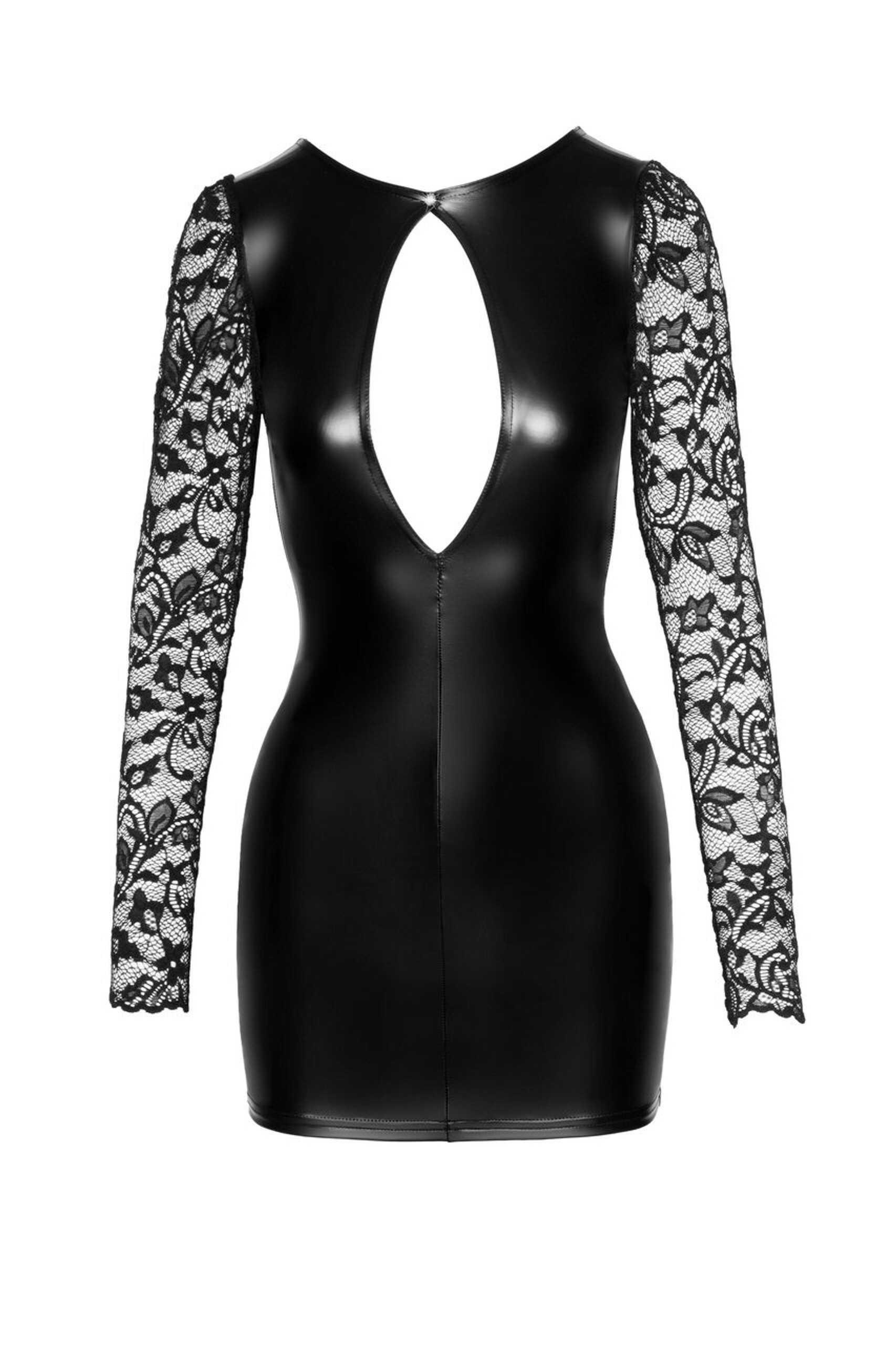 F253 Robe courte en Powerwetlook avec manches en dentelle