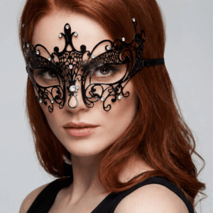 Masque vénitien Lucia rigide noir avec strass