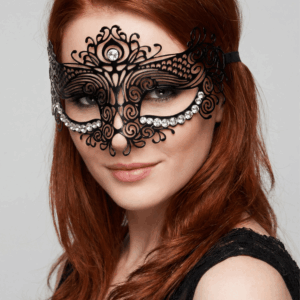 Masque vénitien Ornella rigide noir avec strass