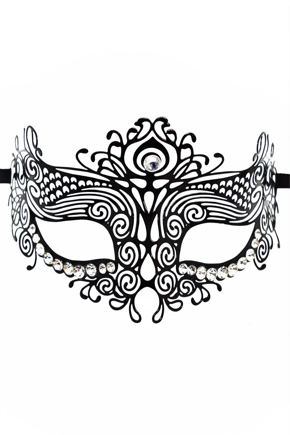 Masque vénitien Ornella rigide noir avec strass – Image 3