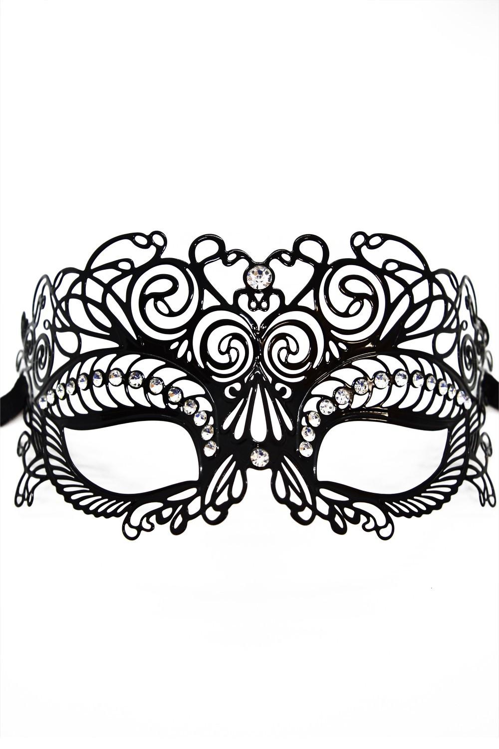 Masque vénitien Giulia rigide noir avec strass – Image 3