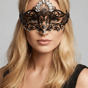 Masque vénitien Gemma rigide noir avec strass