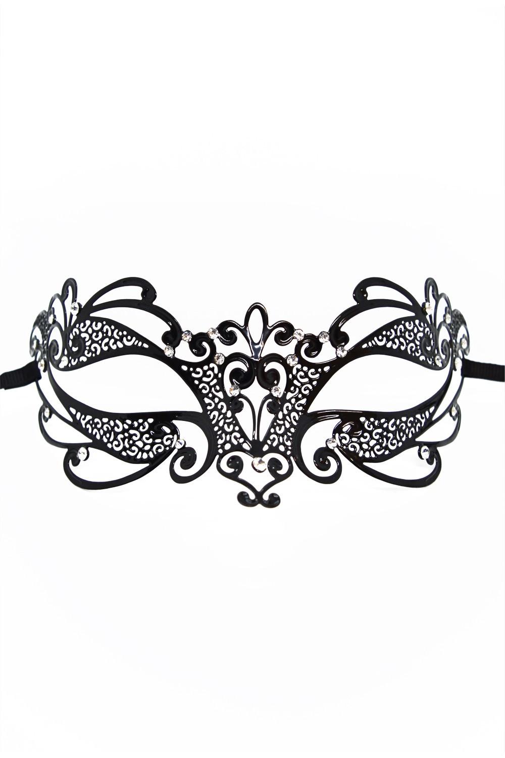 Masque vénitien Gaia rigide noir avec strass – Image 3