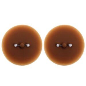 Paire de cache-tétons piercing barre faux diamant peau foncée