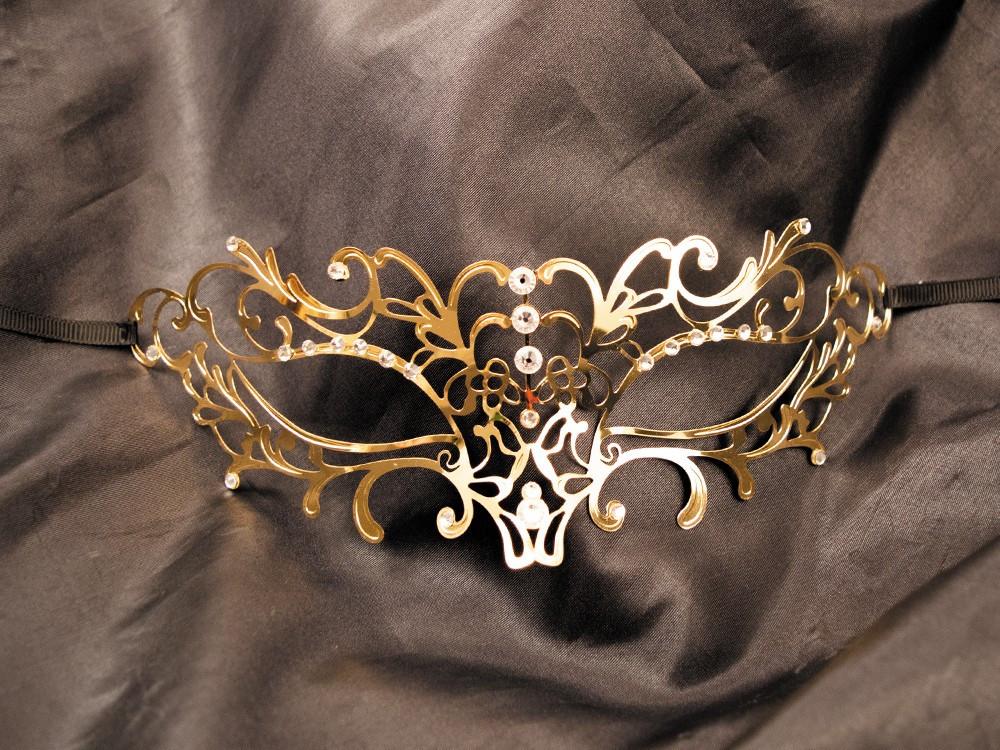 Masque vénitien Elena rigide doré avec strass – Image 4