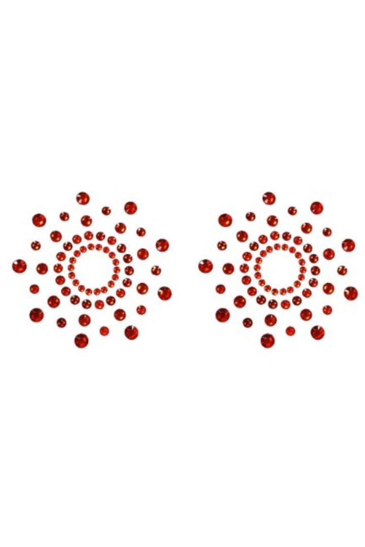Paire de cache tétons adhésifs strass rouge