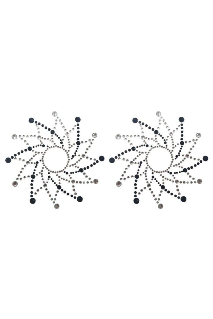 Paire de cache tétons adhésifs strass noir et blanc – Image 2