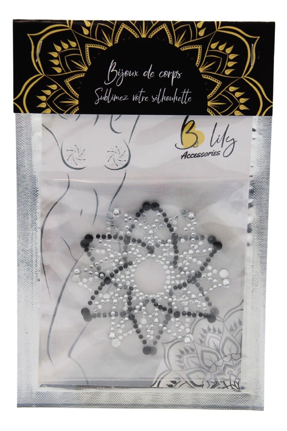 Paire de cache tétons adhésifs strass noir et blanc – Image 3