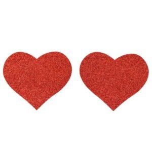 Paire de cache tétons adhésifs coeur pailleté rouge