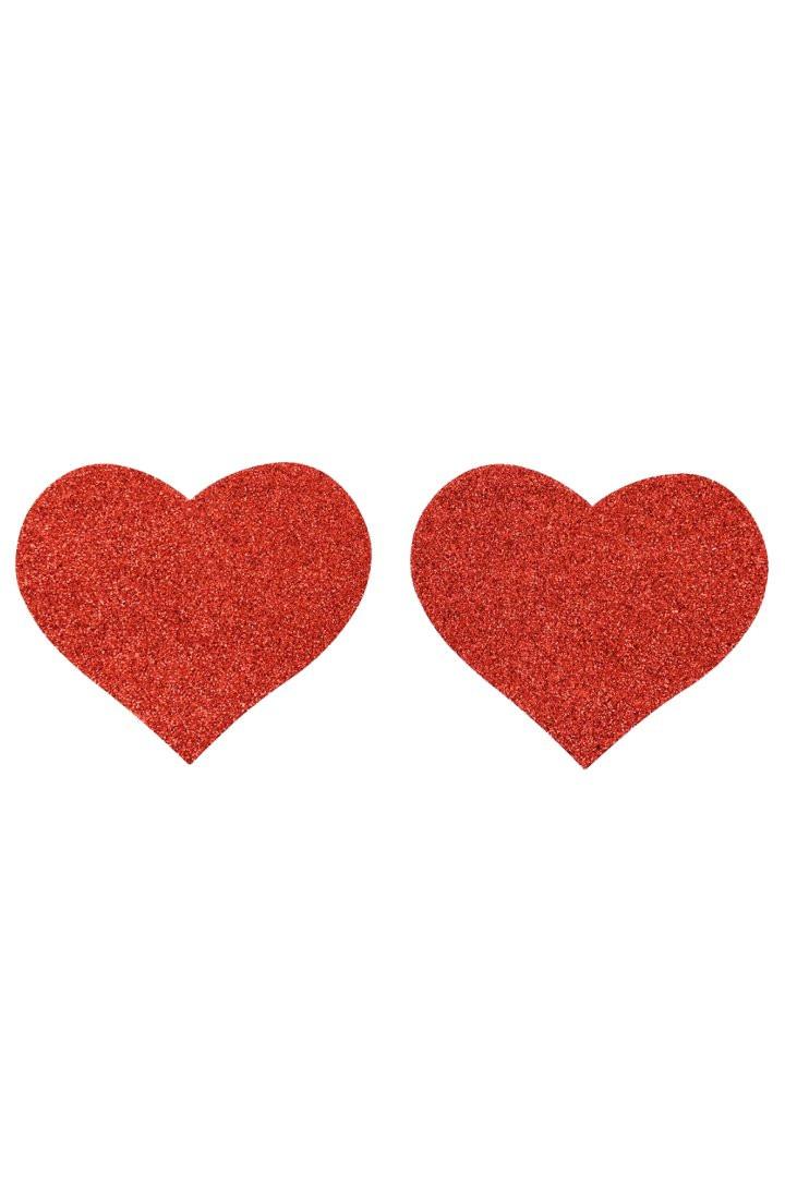 Paire de cache tétons adhésifs coeur pailleté rouge – Image 2