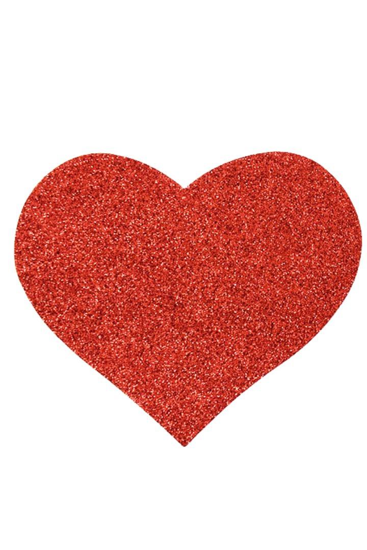 Paire de cache tétons adhésifs coeur pailleté rouge – Image 3