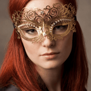 Masque vénitien Giulia rigide doré avec strass