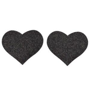 Paire de cache tétons adhésifs coeur pailleté noir