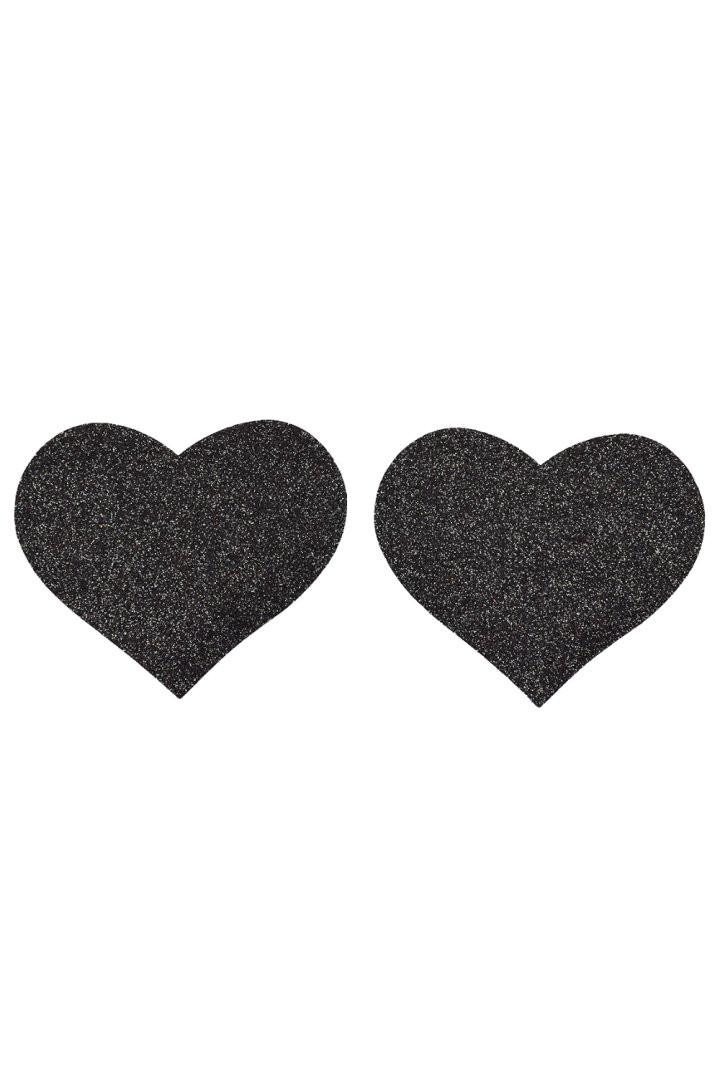 Paire de cache tétons adhésifs coeur pailleté noir – Image 2