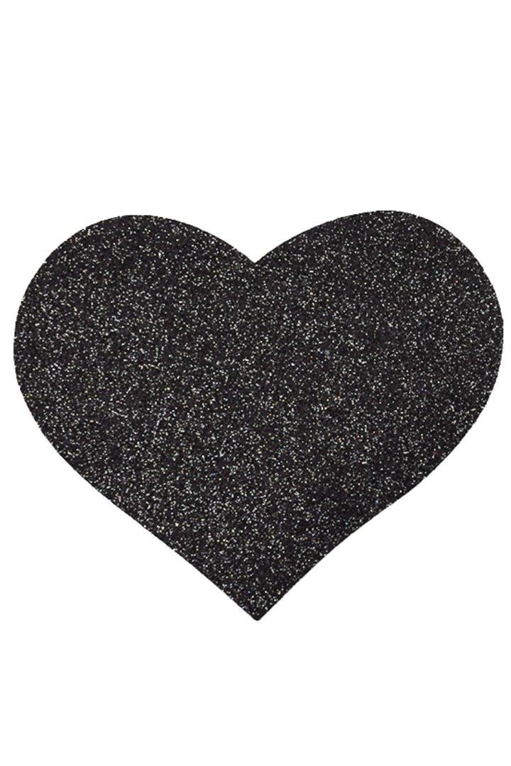 Paire de cache tétons adhésifs coeur pailleté noir – Image 3