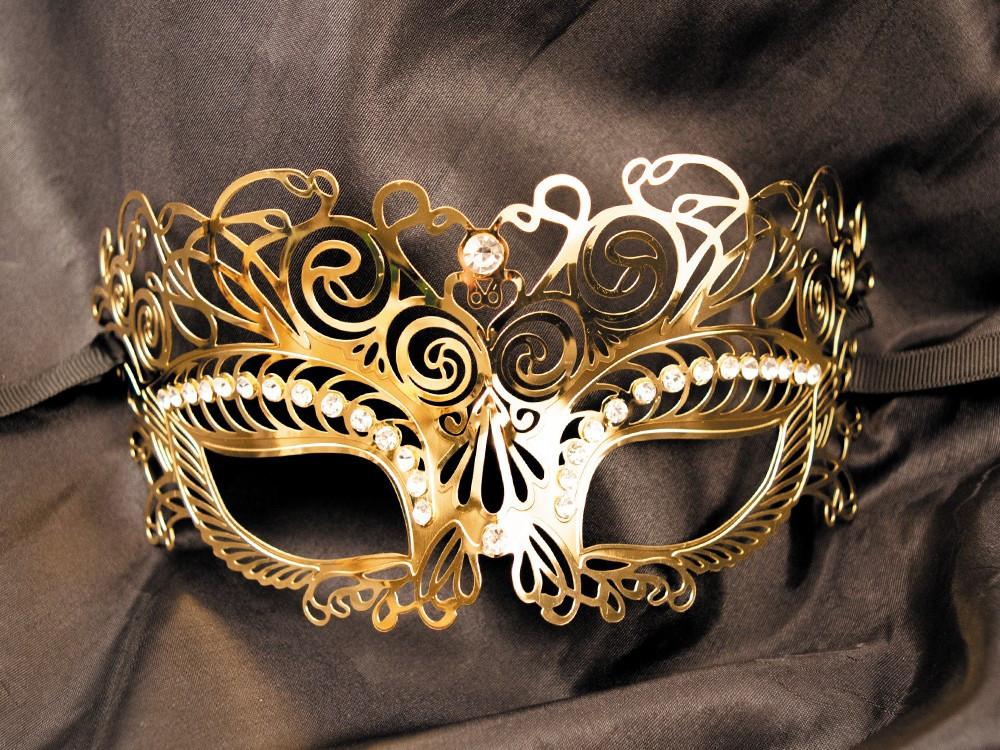 Masque vénitien Giulia rigide doré avec strass – Image 4