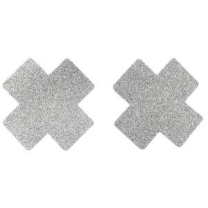 Paire de cache tétons adhésifs croix pailletée blanc