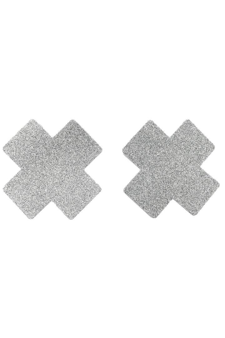 Paire de cache tétons adhésifs croix pailletée blanc – Image 2