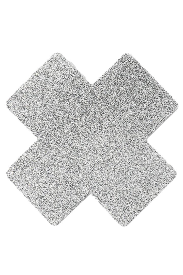 Paire de cache tétons adhésifs croix pailletée blanc – Image 3