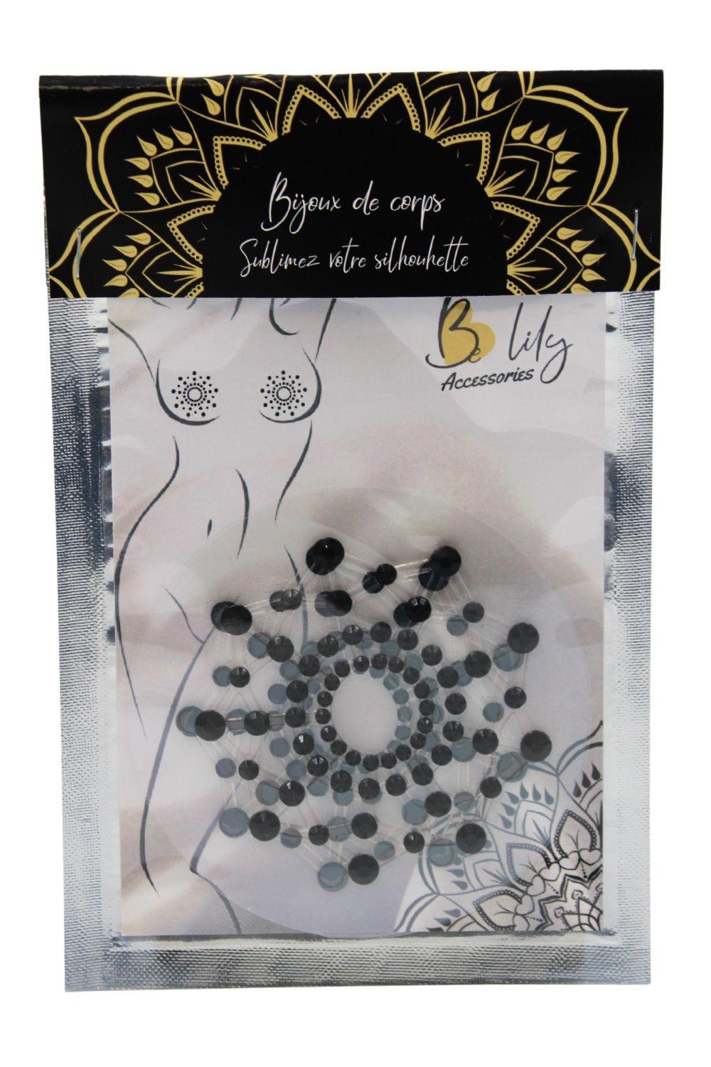 Paire de cache tétons adhésifs strass noir – Image 5
