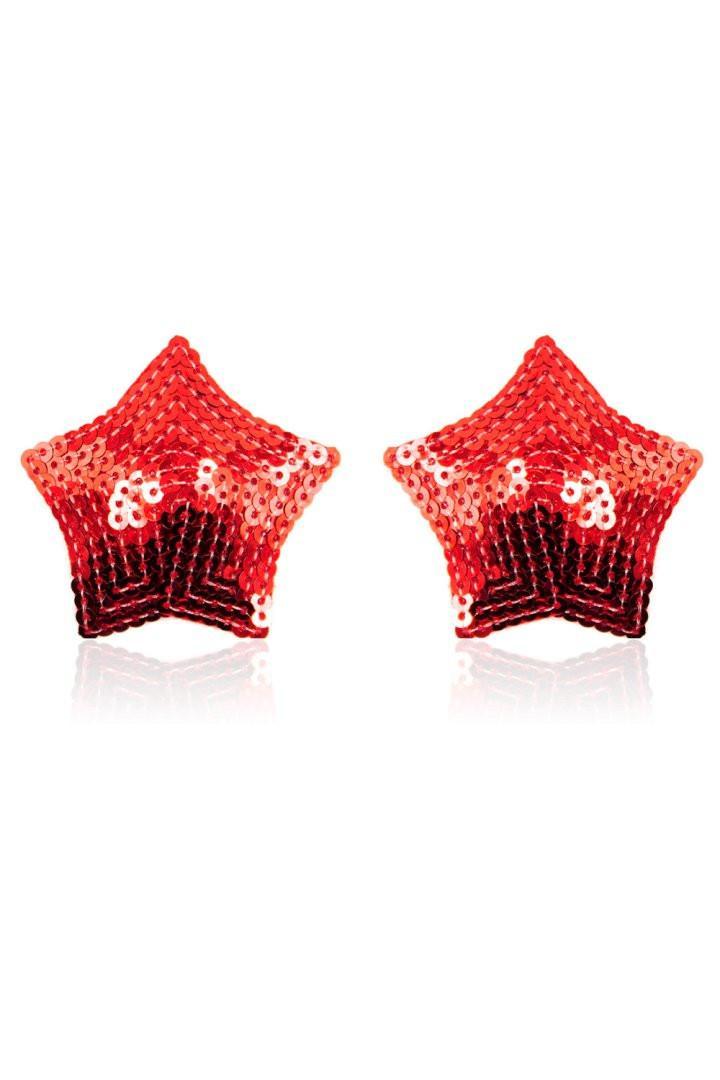 Paire de cache tétons adhésifs étoile pailletée sequin rouge