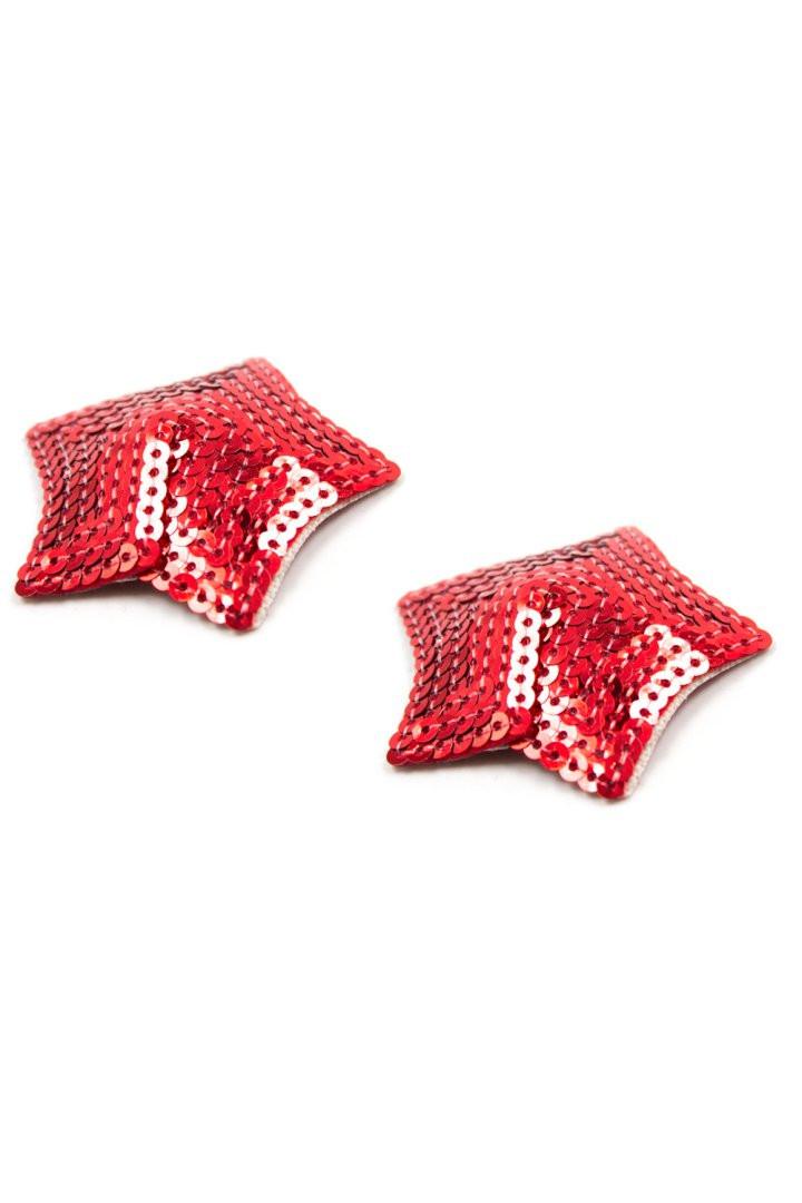 Paire de cache tétons adhésifs étoile pailletée sequin rouge – Image 4