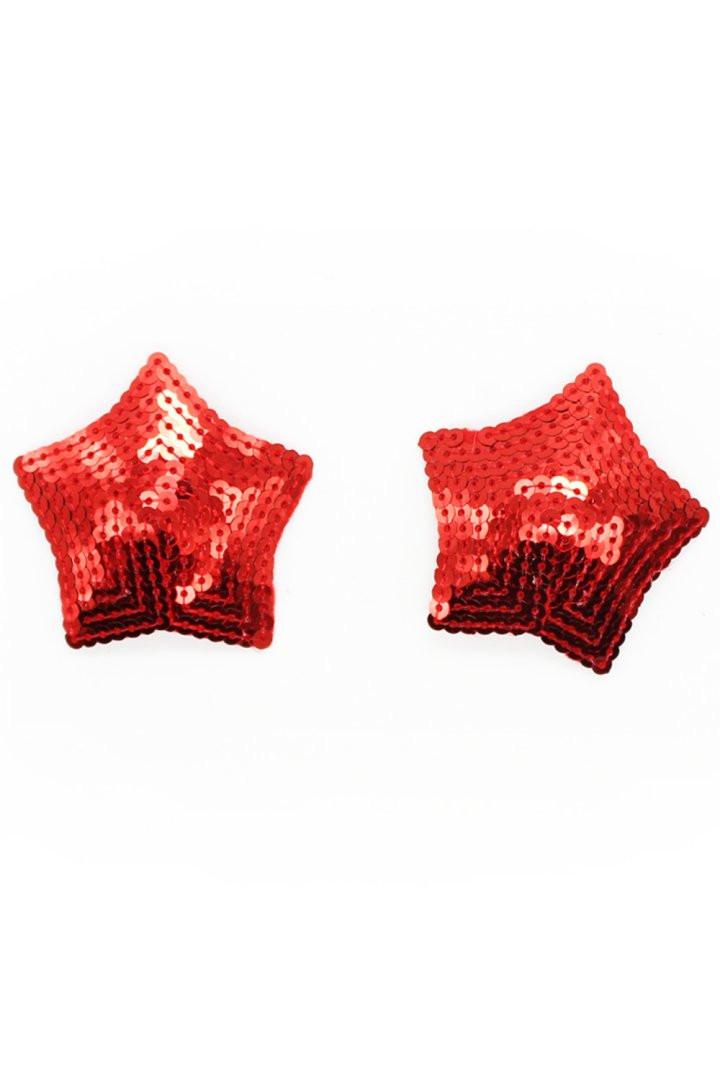 Paire de cache tétons adhésifs étoile pailletée sequin rouge – Image 5