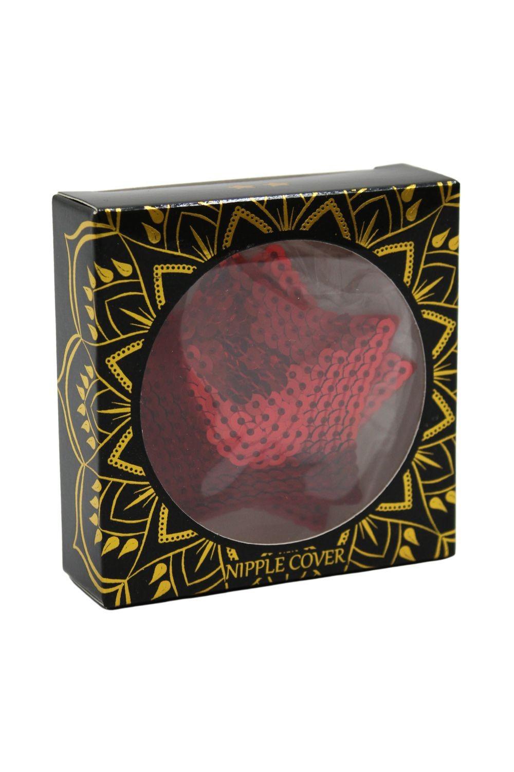 Paire de cache tétons adhésifs étoile pailletée sequin rouge – Image 6