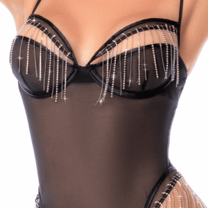 Body noir transparent avec strass scintillants – Mapalé