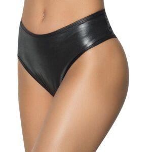 String bande large en wetlook noir, taille haute, tissu fronçé à l'arrière