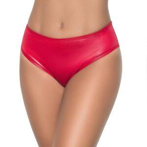 String bande large en wetlook rouge, taille haute, tissu fronçé à l'arrière