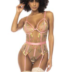 Body guépière avec dentelle brodée florale Sydney, porte jarretelles réglables et détachables