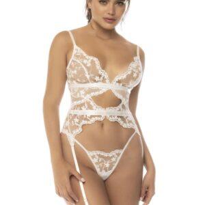 Ensemble deux pièces Maxine comprenant un haut style guépière avec porte jarretelles ajustables et string assorti