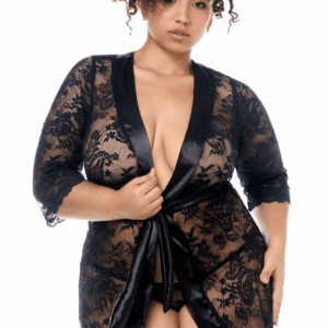 Peignoir en dentelle grande taille Mapalé avec string assorti