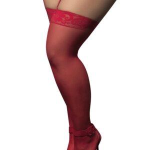 Bas nylon rouges autofixants, grande taille, jarretières dentelle