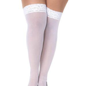 Bas nylon, grande taille, blancs autofixants avec jarretières dentelle