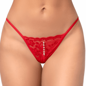 String ouvert rouge en dentelle avec perle suspendue
