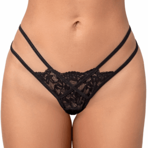 String noir en dentelle à lanières avec anneau