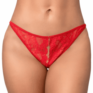 String sexy rouge en dentelle avec chaînes