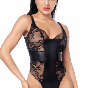 Body sexy noir dentelle similicuir