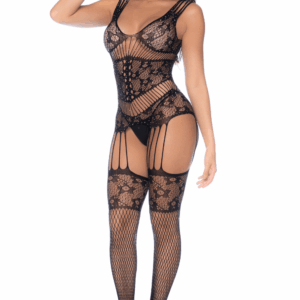 Combinaison noire en résille avec strass