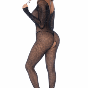 Combinaison noire en résille ornée de strass