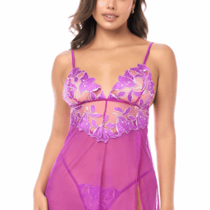 Babydoll sexy en résille brodée florale et string