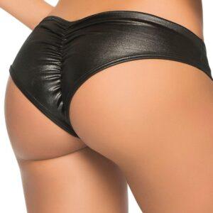Tanga noir wetlook froncé sur les fesses