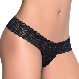 String ouvert brésilien noir en dentelle