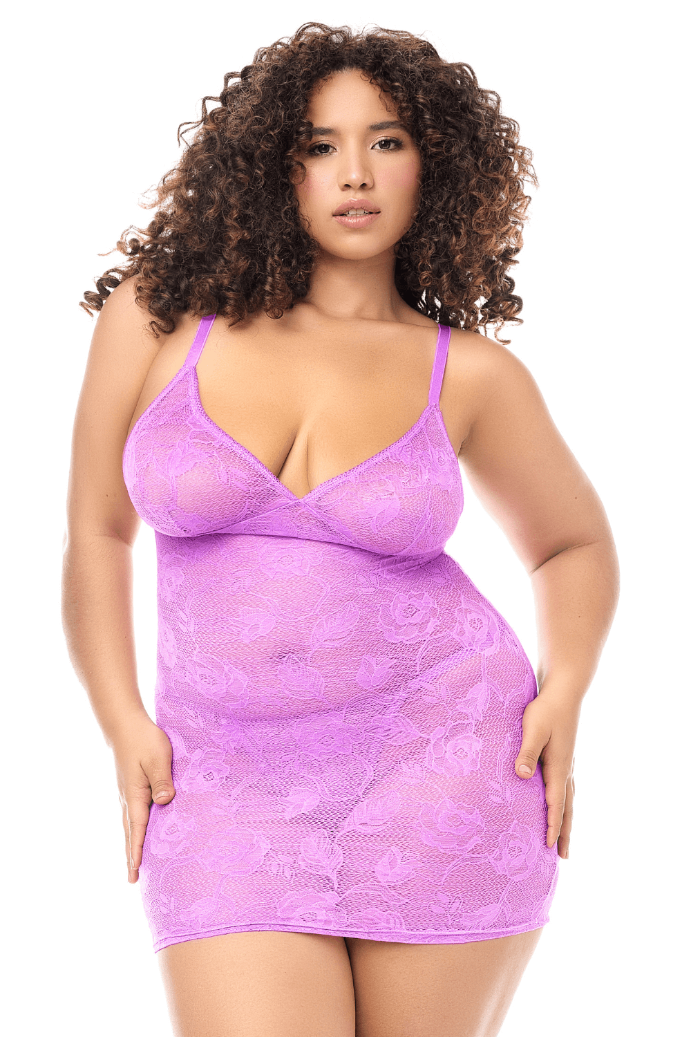 Babydoll grande taille dentelle violette et string – Image 2